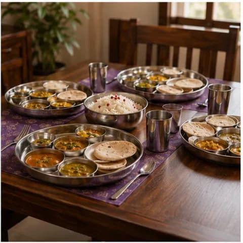 Steel thalis set for a family meal